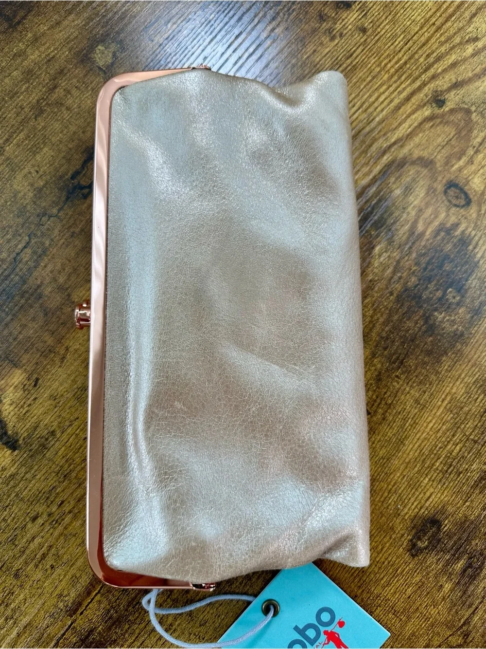 Hobo Lauren Clutch Wallet, Double Kisslock, Blush Leather, Rose Gold Hardware